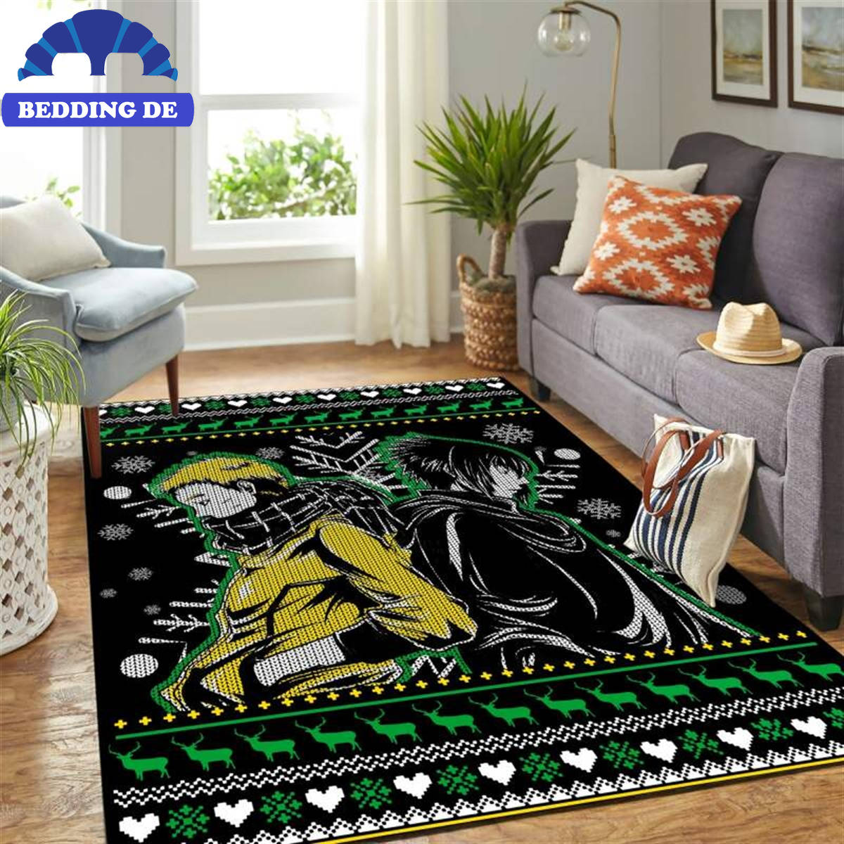 Naruto And Sasuke Green Christmas Teppich Wohnzimmer Küchenteppich Teppichboden, Weich und Rutschfester Komfort