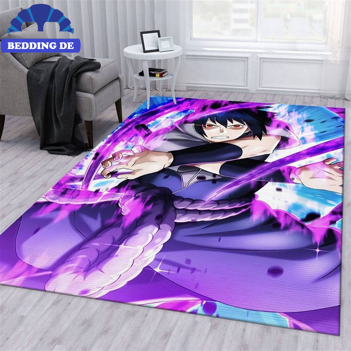 Naruto Shippuuden Sasuke Uchiha Anime - Teppich Wohnzimmer Küchenteppich Teppichboden, Sharingan Augen Edition
